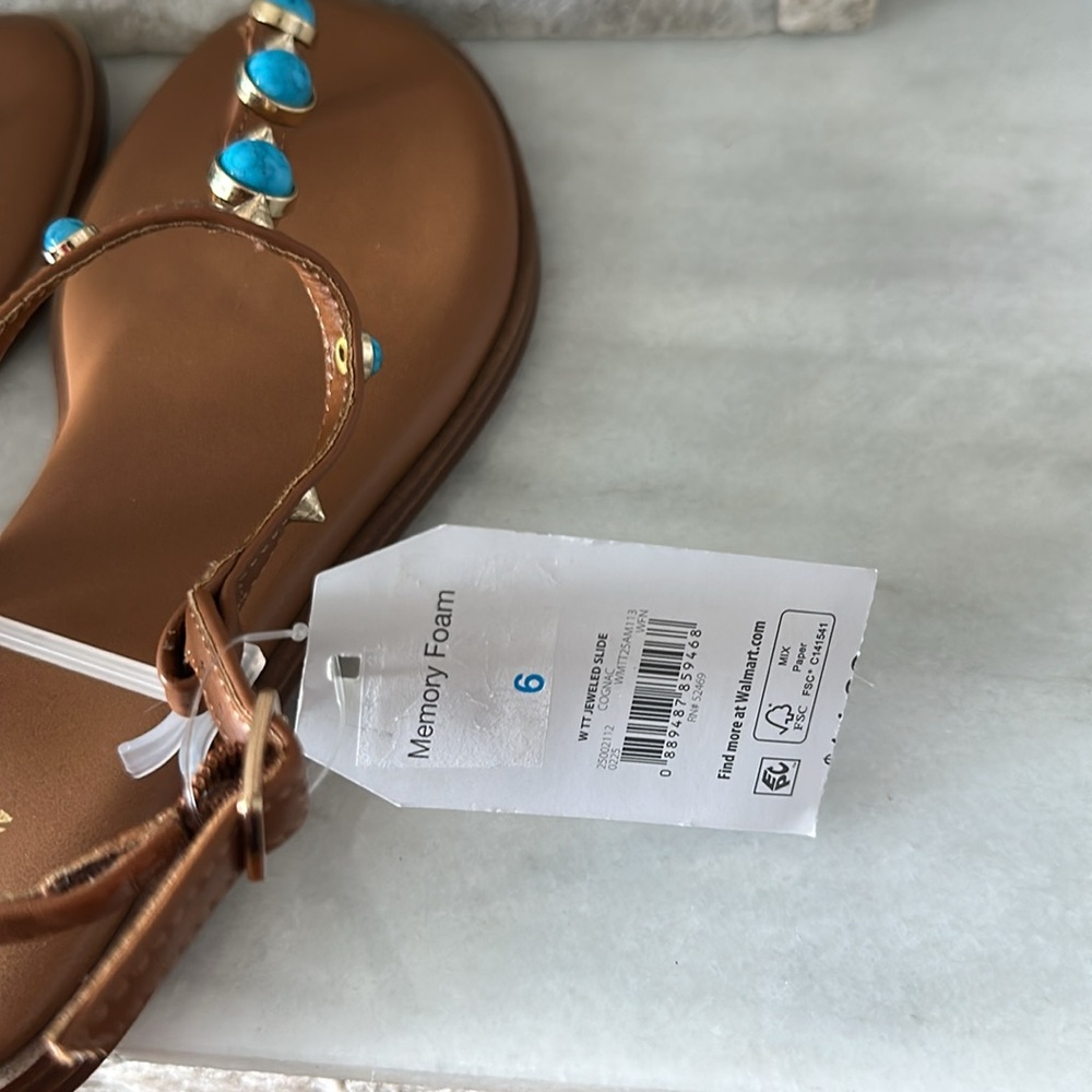 Time and Tru Women's Jeweled T-Strap Sandal Size 6 - Picture 6 of 8